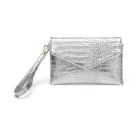 CuteClear Envelope Clutch Purse for Women Faux Leather Handbag Wallet Evening Bag with Wristlet & Chain Strap, Silver