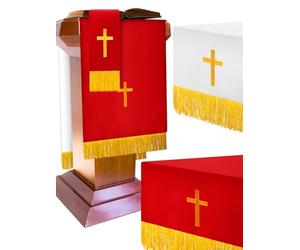 Cutecrop 3 Set Parament Table Runner Altar Cloth Red and White | Reversible Clergy Bookmark Altar Cloth Pulpit Scarf with Gold Cross Church Pulpit Accessories for Christian Sanctuary Gift