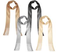 Cutecrop 4 Pcs Glitter Sequin Tie Scarf Long Thin Skinny Scarf Women Lightweight Sparkling Metallic Shawls for Evening Party, Sliver, Gold, Black, Beige, 62.99 x 3.14 inches