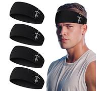 Cutecrop 4 Pcs Men's Sports Headbands, Christian Faith Moisture Wicking Workout Headband, Running Sweat Bands for Men Women