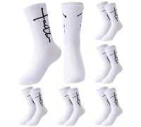 Cutecrop 6 Pairs Faith Christian Socks Embroidered Inspirational Religious Crew Socks for Men Women Catholic Saint God, White, One Size