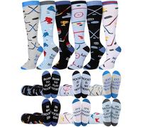 Cutecrop 6 Pairs Funny Hockey Knee High Socks for Men Novelty Cotton Athletic Socks Birthday Xmas Holiday Gift for Hockey Lovers
