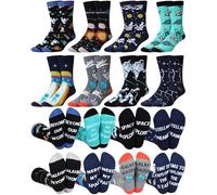 Cutecrop 8 Pairs Funny Space Socks for Men Novelty Star Galaxy Crew Socks Space Astronaut Alien Lover Gifts Birthday Holiday National Aviation Day Gifts