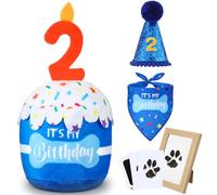 Cutecrop Dog 2st Birthday Supplies, Blue Cake Toy Hat Bandana Paw Print Kit | Squeaky Cake Toy, Sequin Hat, Cotton Bandana and Mess-free Paw Print Kit for Dog Photos Christmas Birthday Decorations