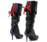 Cutecrop Medieval Pirate Boots for Women Halloween Renaissance Viking Victorian Boots Gothic Cosplay Costume Shoes, Black, 5.5 UK