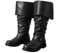 Cutecrop Medieval Pirate Boots Men Gothic Renaissance Boots Vintage Viking Leather Shoes for Halloween Pirate Costume Cosplay, Black, 9 UK