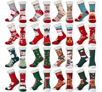 Cutecrop Pairs Fuzzy Christmas Socks Bulk Non-Slip Christmas Slipper Sock Holiday Gift for Women Men Xmas Stocking Stuffer, Multi, 5-10