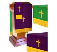 Cutecrop Set of 3 Reversible Parament Set Clergy Table Runner Bookmark Altar Cloth Pulpit Scarf with Gold Cross Church Pulpit Accessories for Christian Sanctuary Gift(Green and Purple)