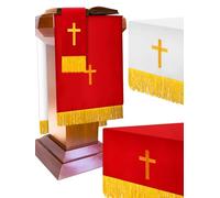 Cutecrop Set of 3 Reversible Parament Set Clergy Table Runner Bookmark Altar Cloth Pulpit Scarf with Gold Cross Church Pulpit Accessories for Christian Sanctuary Gift(Red and White)