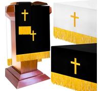 Cutecrop Set of 3 Reversible Parament Set Clergy Table Runner Bookmark Altar Cloth Pulpit Scarf with Gold Cross Church Pulpit Accessories for Christian Sanctuary Gift, Black and White, Table Runner