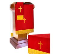 Cutecrop Set of 3 Reversible Parament Set Clergy Table Runner Bookmark Pulpit Scarf with Gold Cross Church Pulpit Accessories (Red and White)