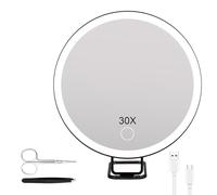 Cuteefun 30X Magnifying Mirror With Light, Tabletop Light Up Makeup Mirror, Hanging & Suction, 3 Colors Dimmable, Touch Screen Dimming, USB Rechargeable, Ideal for Vanity Table, Bathroom, Black