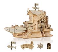 Cuteefun 3D Wooden Puzzle, Wooden Model Kits for Adults Teens to Build, Mechanical Construction Set, Ideal for Halloween Christmas Birthday (Boat Hotel)