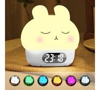 Cuteefun Alarm Clock Bedside with Light, Bunny Night Light for Kids Bedroom, Rechargeable Digital Clock, Dual Alarms, Snooze, 9 Color Modes, Dimmable, Touch Sensor Bedside Table Lamp for Room Decor