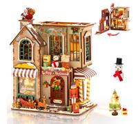 Cuteefun Christmas Miniature House Kit, Open-door Design, Xmas Townhome | 3D Wooden Puzzle for Adult, Make Your Own Christmas House Model, Exquisite Home Decor, Creative Gift for Christmas Birthday