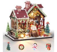 Cuteefun Christmas Miniature House Kits, with Music Box & LED, Xmas Lodge