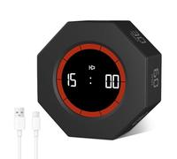 Cuteefun Cube Timer, Octagon Rotation Pomodoro Timer, 1/3/5/15/30/60/90 Minutes Countdown & Countup, LCD Display, Adjustable Sound Alert for Kitchen, Study, Meeting, Black