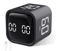 Cuteefun Cube Timer, Rotation Pomodoro Timer, 5/10/30/60 Minutes & Custom Countdown, Productivity Countdown Clock with Vibration, Adjustable Sound Alert for Kitchen, Study, Meeting, Black