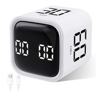 Cuteefun Cube Timer, Rotation Pomodoro Timer, 5/10/30/60 Minutes & Custom Countdown, Productivity Countdown Clock with Vibration, Adjustable Sound Alert for Kitchen, Study, Meeting, White