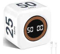 Cuteefun Cube Visual Timer, Rotation Pomodoro Timer, 5/10/25/50 Minutes & Custom Countdown, Customizable Time Storage, Mute & Ring Mode, USB C Rechargeable, for Kitchen, Meetings, Desk, Study, White