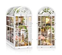 Cuteefun DIY Book Nook Kit, Miniature Dolls House with LED, Creative Handicraft & Bookshelf Décor, for Adults Teen, Birthday (Coffee Garden)