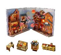 Cuteefun DIY Book Nook Model Kit, DIY Miniature Dolls House with Furniture, Model Kits for Adults to Build, Make Your Own Craft House Model Birthday Father's Day(Cherry Blossom Alley)