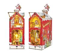 Cuteefun DIY Christmas Book Nook Kit, DIY Miniature Dolls House Kit for Adults, Santa Claus Bookend Shelf Insert to Build, Make Your Own Craft House Model Present for Birthday Christmas