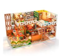Cuteefun DIY Miniature Dollhouse Kit with Dust Cover & LED, Boho Dream