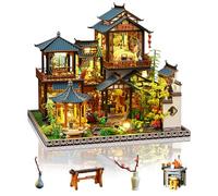 Cuteefun DIY Miniature Dollhouse Kit, Wooden Dollhouse Kit with LED Light, Handmade Crafts for Adults Teen to Build, Make Your Own Dream House Model (Flower Yard)