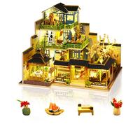Cuteefun DIY Miniature Dollhouse Kit, Wooden Dollhouse Kit with LED Light, Handmade Crafts for Adults Teen to Build, Make Your Own Dream House Model (Green Spring Yard)
