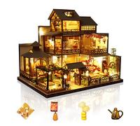 Cuteefun DIY Miniature Dollhouse Kit, Wooden Dollhouse Kit with LED Light, Handmade Crafts for Adults Teen to Build, Make Your Own Dream House Model (Leisure Yard)