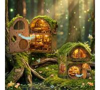 Cuteefun DIY Miniature House Kit, Treehouse Dollhouse with Open-door Design | Creative Handmade & Home Decor & Unique Gift, for Adults Teens to Building, for Birthday Christmas (Green Vine Cottage)