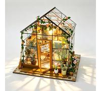 Cuteefun DIY Miniature House Kits, Dollhouse Greenhouse with LED Light