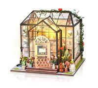 Cuteefun DIY Miniature House Kits, Dollhouse Greenhouse with LED Light