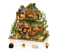 Cuteefun DIY Miniature House Kits, Mini Dollhouse with LED, Wooden Crafts for Adults Teen to Building, Birthday (Forest Adventures)