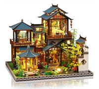 Cuteefun DIY Miniature House Kits, Wooden Dollhouse with LED -Flower Yard