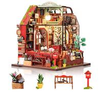 Cuteefun DIY Miniature House Kits, Wooden Dollhouse with LED, Tiny House Kit with Furniture for Adults to Building, Creative Handmade Unique Gift for Birthday Christmas Day (Book House)