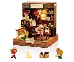 Cuteefun DIY Miniature House Kits, Wooden Tiny Dollhouse with LED Light, Handmade Crafts for Adults Teen to Building, Make Your Own Birthday Christmas (Mildly Spiced Coffee)