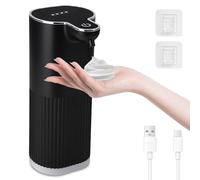 Cuteefun Foaming Soap Dispenser, 350ml Rechargeable Automatic Hand Soap Dispenser, 4 Levels Adjustable, IPX5 Waterproof, Wall Mounted, Touchless Infrared Sensing for Bathroom, Kitchen, Ribbed Black