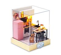 Cuteefun Miniature DIY Dolls House Kit Age 14+ for Beginners to Build, Wooden Doll house Kit with Furniture and Dust Cover, Handmade Crafts for Adults, Gift for Birthday, Valentine's Day (Kitchen)