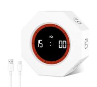 Cuteefun Octagon Rotation Pomodoro Timer with LCD Display - 1/3/5/15/30/60/90 Min Countdown & Countup, Adjustable Sound Alert for Kitchen, Study, Meeting - White