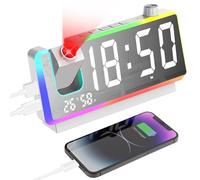 Cuteefun Projection Alarm Clock, 7" Digital Clock, 8 RGB Night Light, White