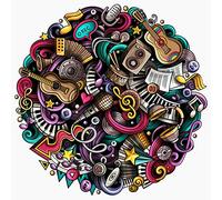 Cuteefun Round Jigsaw Puzzle for Adults 1000 Pieces Music Puzzle Musical Instrument Doodle Jigsaw Puzzle for Kids Father's Day