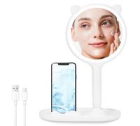 Cuteefun Vanity Mirror with Lights, 1X/5X Double Sided Magnifying Mirror, Tabletop & Handheld, 3 Colours LED Light, Touch Screen Dimming, USB Rechargeable, Ideal for Bedroom, Vanity Table, White