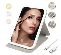 Cuteefun Vanity Mirror with Lights, 360° Rotating Portable Travel Mirror, 3 Colors Dimmable Light Up Makeup Mirror, USB Rechargeable, Foldable LED Table Mirror for Bedroom, Vanity Table, Travelling