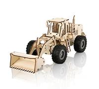 Cuteefun Wooden Car Model Kit, DIY 3D Wooden Puzzle Mechanical Vehicle, Pull Back Function, Artisan Craftwork & Home Desk Decor, Gift for Adults Teens & Car Lovers (Bulldozer)