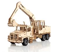 Cuteefun Wooden Car Model Kit, DIY 3D Wooden Puzzle Mechanical Vehicle, Pull Back Function, Artisan Craftwork & Home Desk Decor, Gift for Adults Teens & Car Lovers (Excavator)