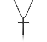 CuteeMan Cross Necklace for Men Women, Stainless Steel Box Chain with Simple Sleek Pendant, Minimalist Religious Jewelry Gift for Him Her, Birthday, Christmas, Valentine's Day, Black/Gold/Silver, M