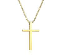 CuteeMan Cross Necklace for Men Women, Stainless Steel Box Chain with Simple Sleek Pendant, Minimalist Religious Jewelry Gift for Him Her, Birthday, Christmas, Valentine's Day, Black/Gold/Silver, L