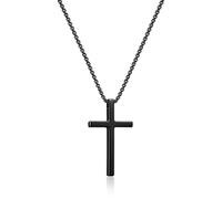 CuteeMan Cross Necklace for Men Women, Stainless Steel Box Chain with Simple Sleek Pendant, Minimalist Religious Jewelry Gift for Him Her, Birthday, Christmas, Valentine's Day, Black/Gold/Silver, S